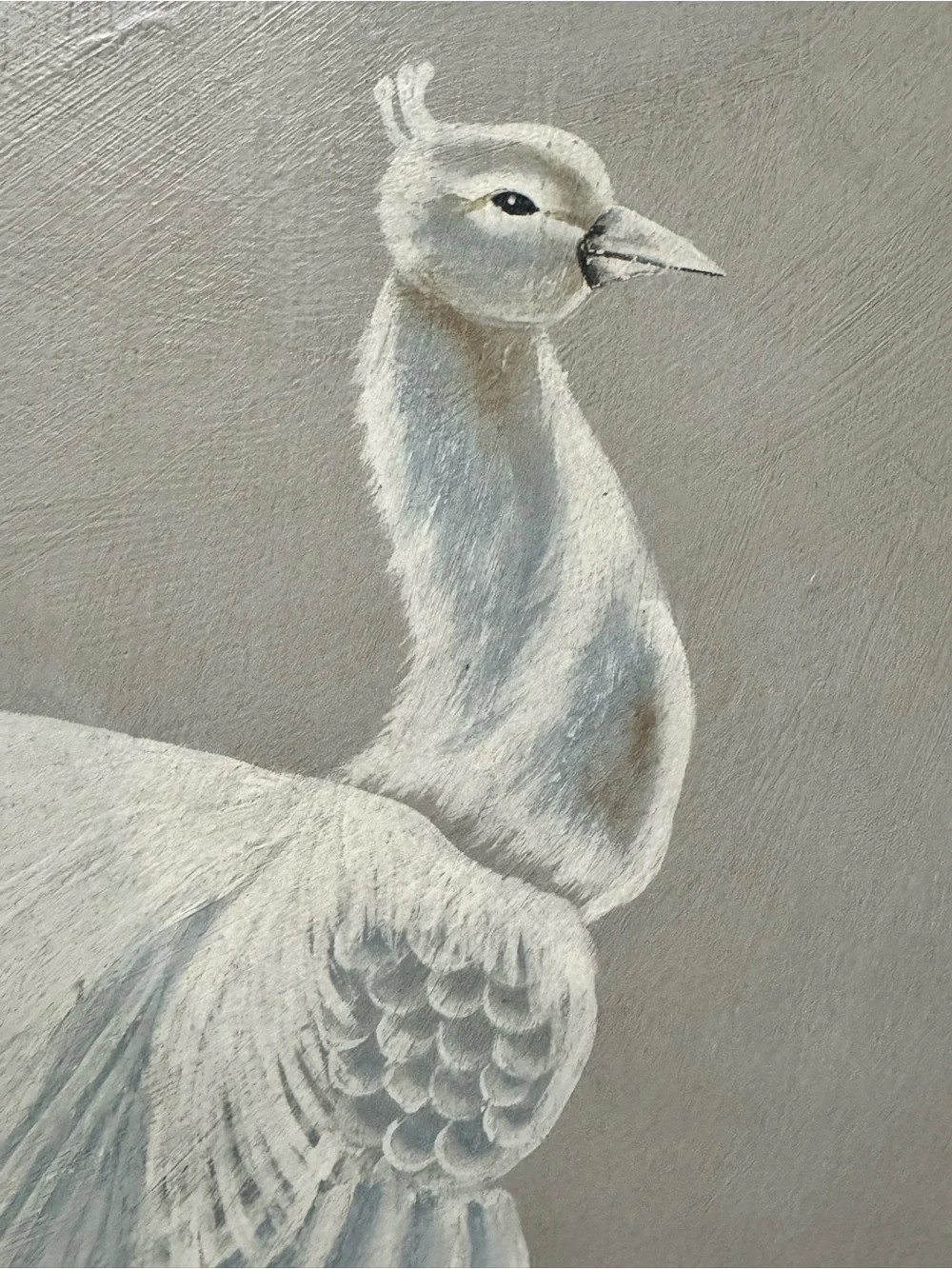 Vintage Hand Painted White Peacock Wood Tray Wall Art 24x24